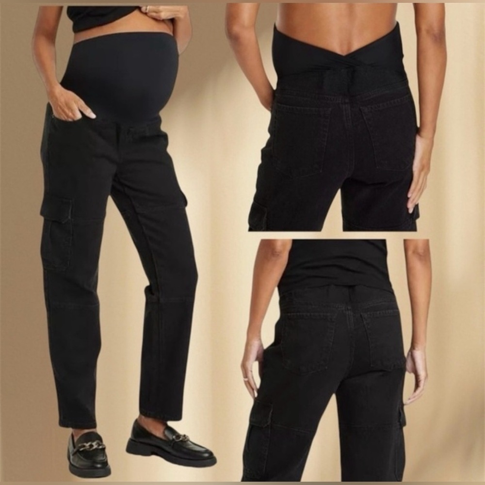 Isabel & Ingrid 90s Straight Maternity Over The Belly Cargo Jeans, Size 10, GUC